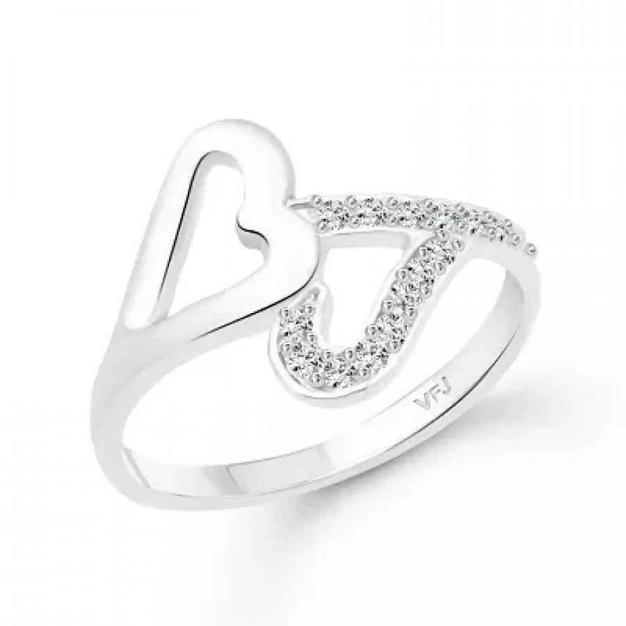 Locked Heart CZ Rhodium Plated Alloy Finger Ring for Women