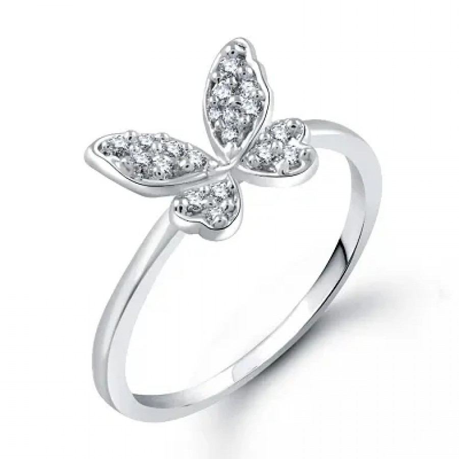 Modish Butterfly (CZ) Rhodium Plated Alloy Ring for Women and Girls - [VFJ1009FRR]