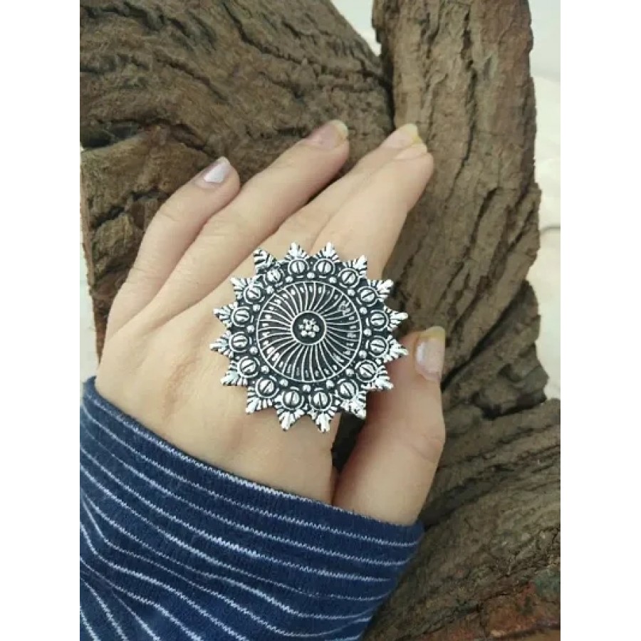 Oxidized Adjustable Silver Metal Rings