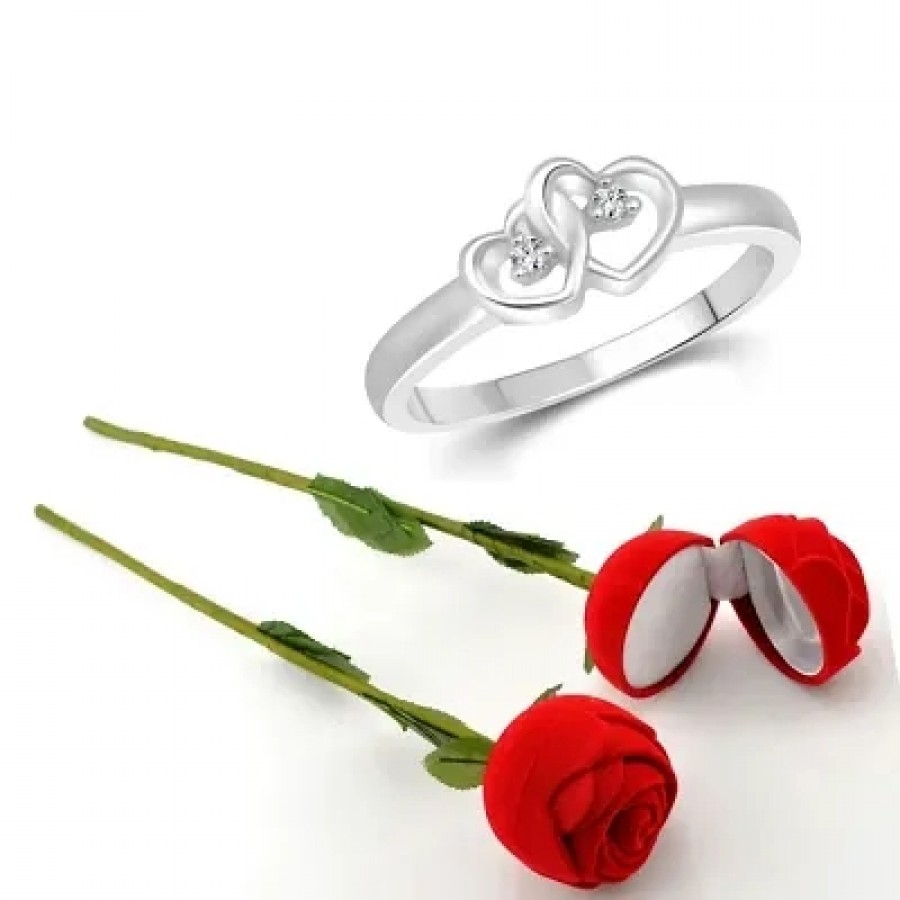 Scented Rose with stylish Valentine CZ Rhodium plated alloy Ring