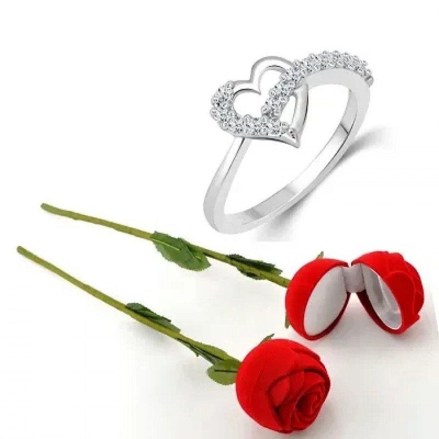 Scented Rose with stylish Valentine CZ Rhodium plated alloy Ring