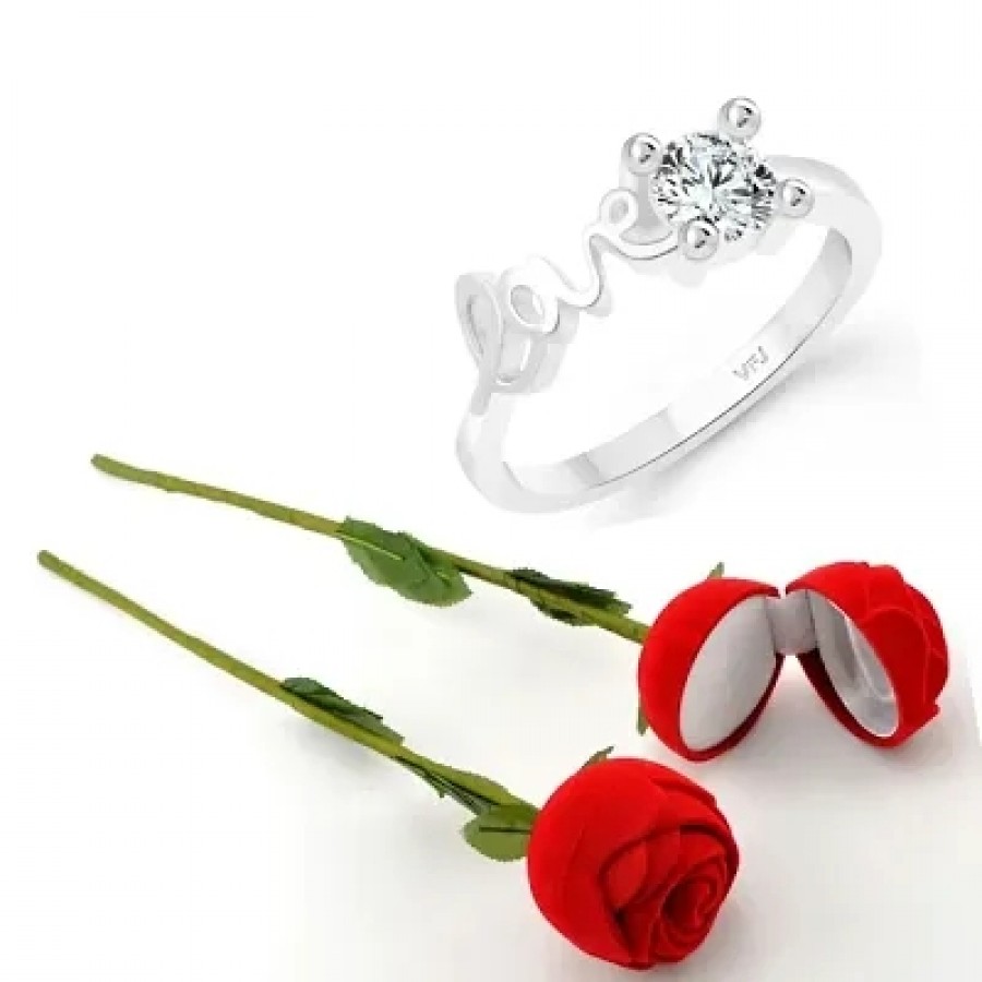 Scented Rose with stylish Valentine CZ Rhodium plated alloy Ring