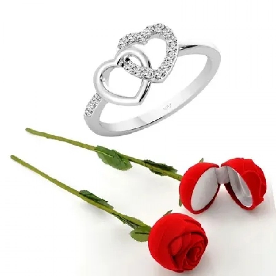 Scented Rose with stylish Valentine CZ Rhodium plated alloy Ring