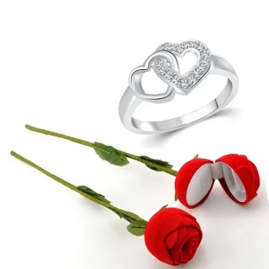 Scented Rose with stylish Valentine CZ Rhodium plated alloy Ring