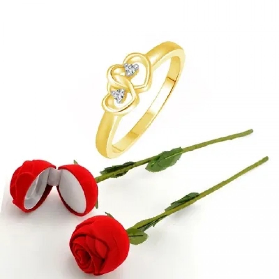 Scented Rose with stylish Valentine CZ Rhodium plated alloy Ring for Women and Girls (1 scented rose and 1 ring)