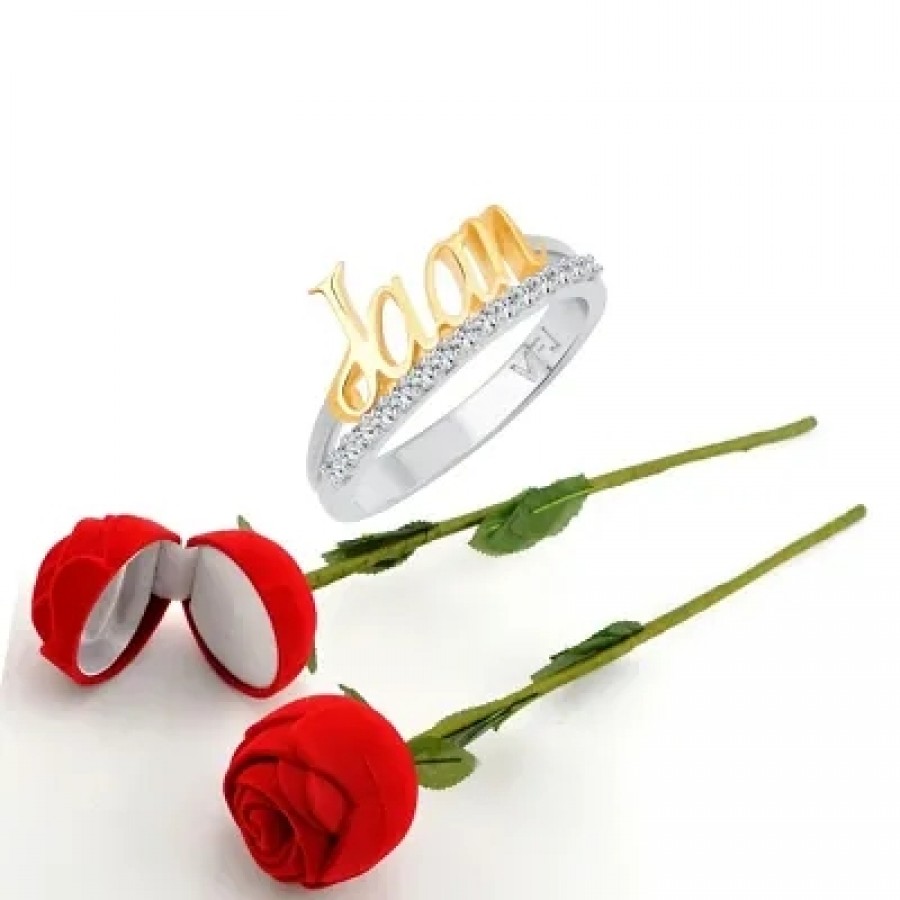 Scented Rose with stylish Valentine CZ Rhodium plated alloy Ring for Women and Girls (1 scented rose and 1 ring)