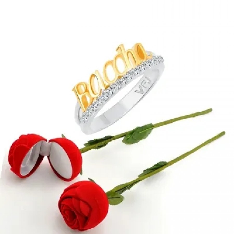 Scented Rose with stylish Valentine CZ Rhodium plated alloy Ring for Women and Girls (1 scented rose and 1 ring)