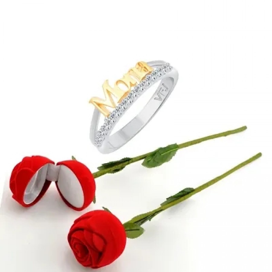 Scented Rose with stylish Valentine CZ Rhodium plated alloy Ring for Women and Girls (1 scented rose and 1 ring)