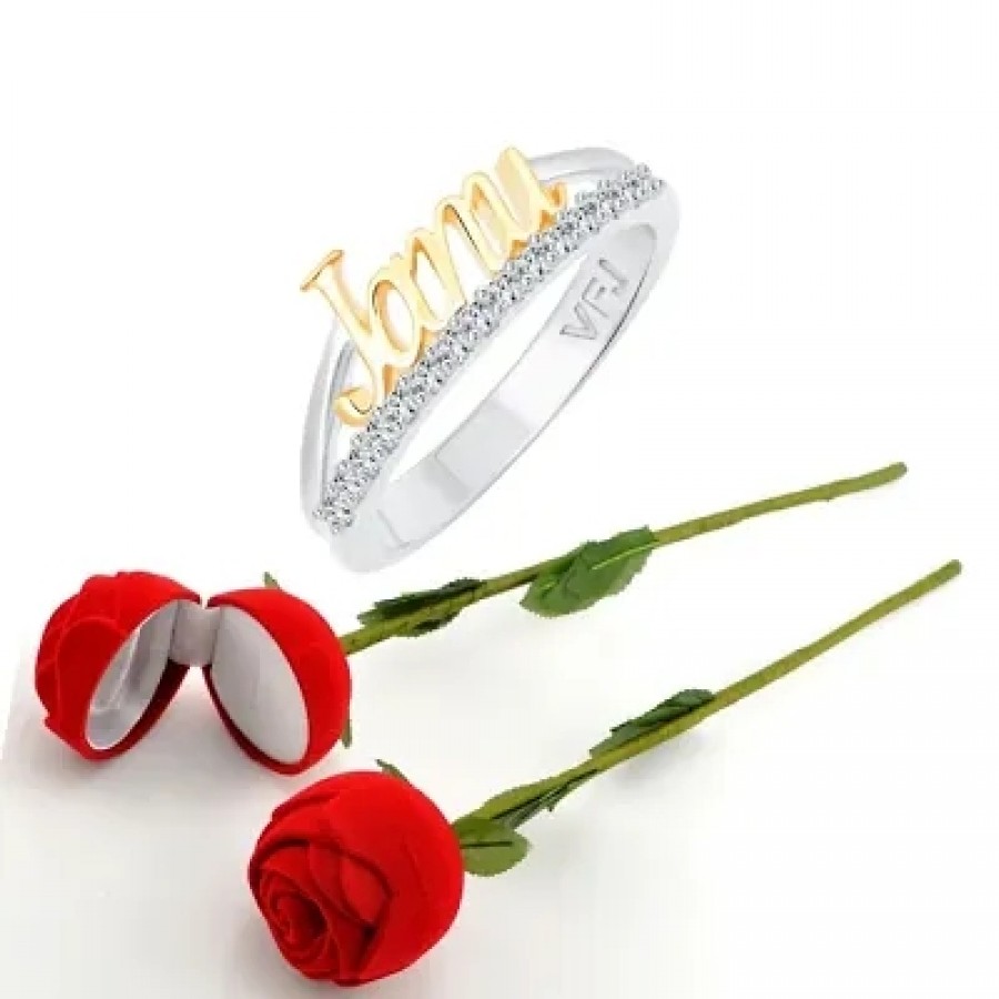 Scented Rose with stylish Valentine CZ Rhodium plated alloy Ring for Women and Girls (1 scented rose and 1 ring)