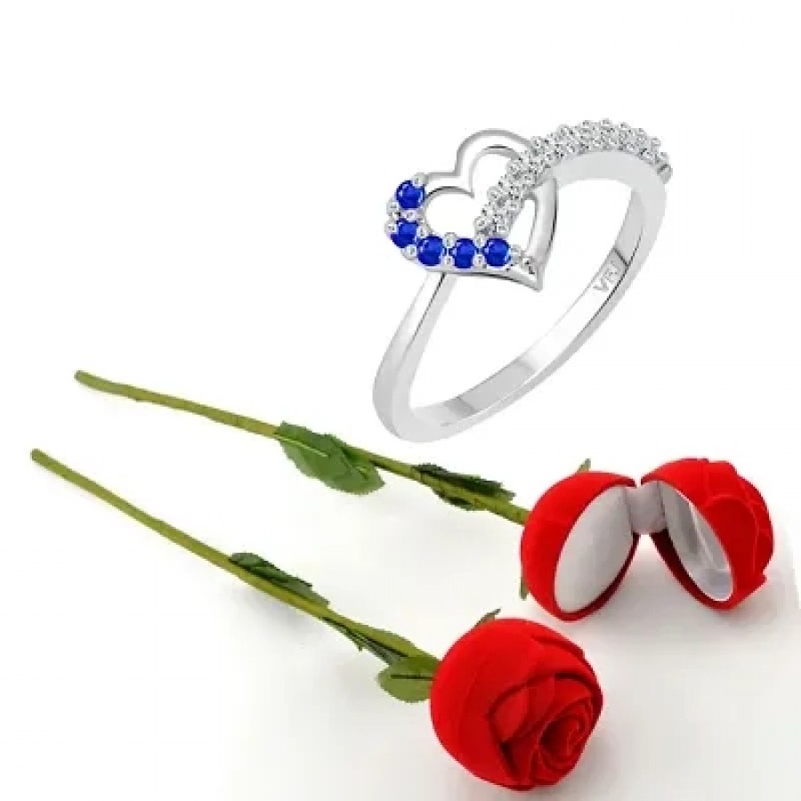 Scented Rose with stylish Valentine CZ Rhodium plated alloy Ring for Women and Girls (1 scented rose and 1 ring)