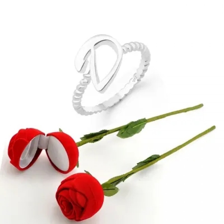 Scented Rose with stylish Valentine CZ Rhodium plated alloy Ring for Women and Girls (1 scented rose and 1 ring)