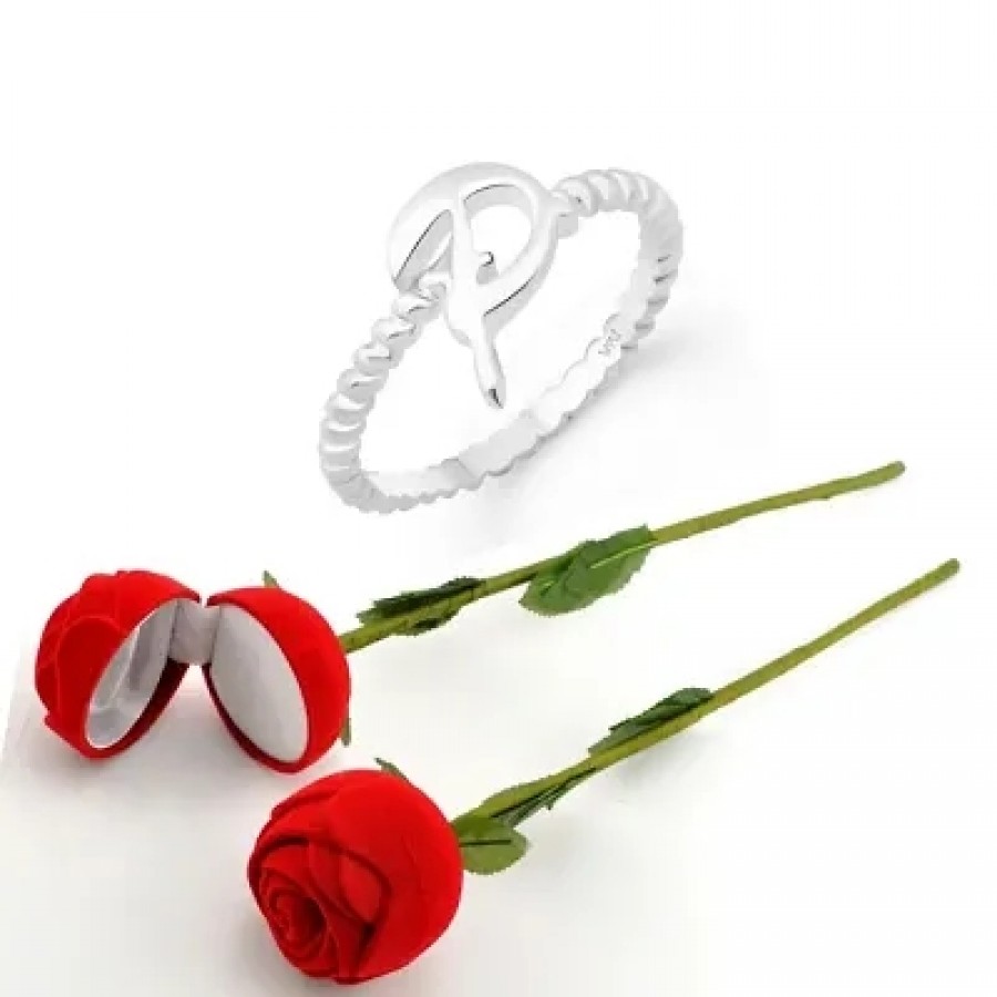 Scented Rose with stylish Valentine CZ Rhodium plated alloy Ring for Women and Girls (1 scented rose and 1 ring)