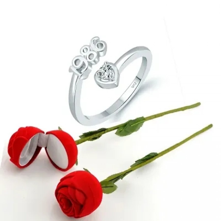 Scented Rose with stylish Valentine CZ Rhodium plated alloy Ring for Women and Girls (1 scented rose and 1 ring)