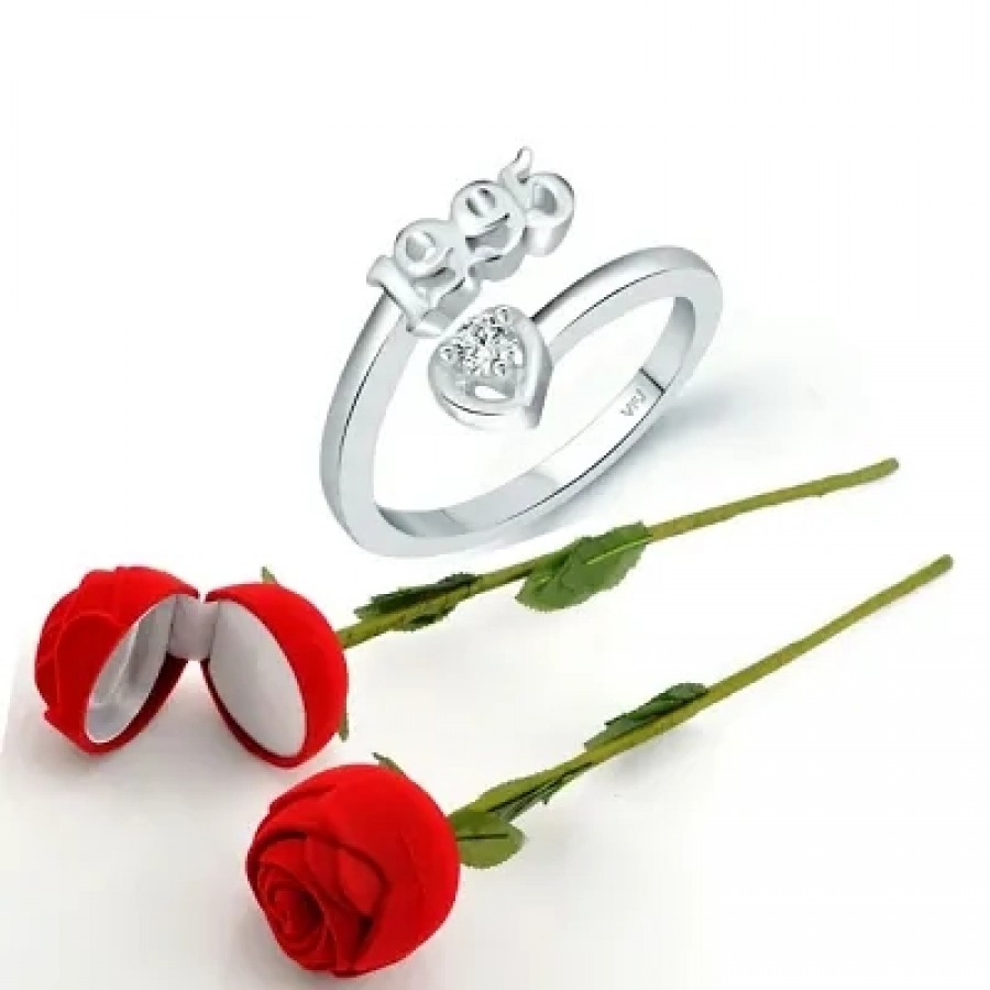 Scented Rose with stylish Valentine CZ Rhodium plated alloy Ring for Women and Girls (1 scented rose and 1 ring)