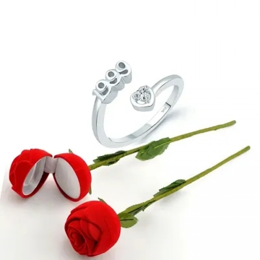 Scented Rose with stylish Valentine CZ Rhodium plated alloy Ring for Women and Girls (1 scented rose and 1 ring)