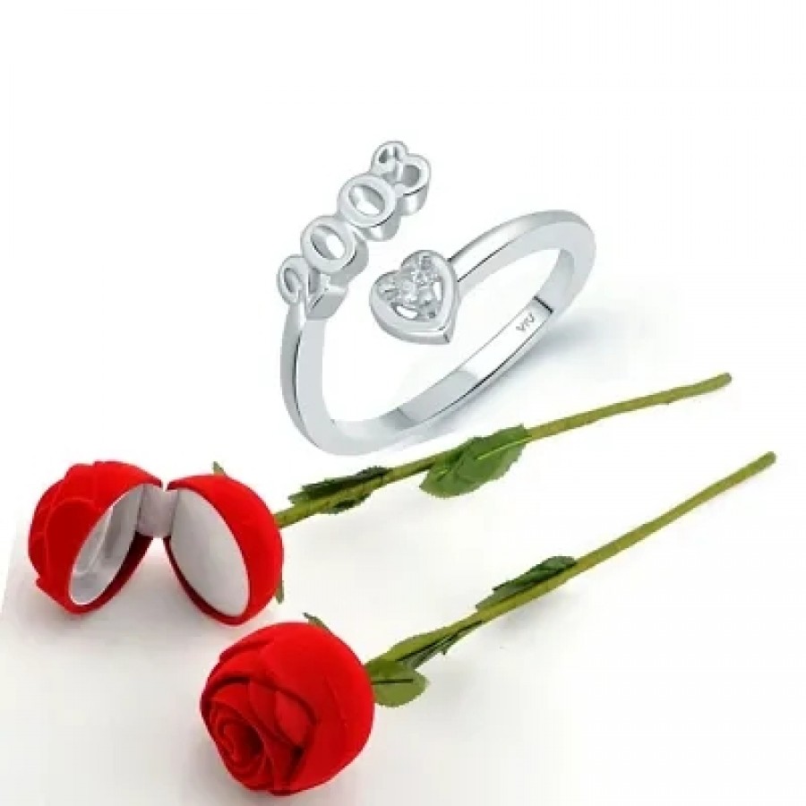 Scented Rose with stylish Valentine CZ Rhodium plated alloy Ring for Women and Girls (1 scented rose and 1 ring)