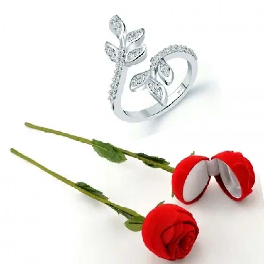 Scented Rose with stylish Valentine CZ Rhodium plated alloy Ring for Women and Girls (1 scented rose and 1 ring)