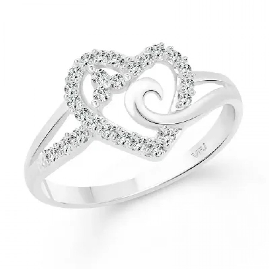 Sensuality Heart CZ Rhodium Plated Alloy Finger Ring for Women