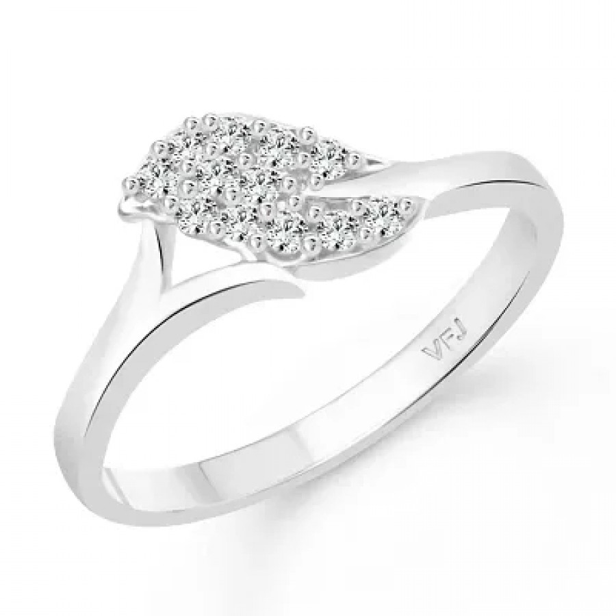 Simple Finger Leaf CZ Rhodium Plated Alloy Finger Ring for Women