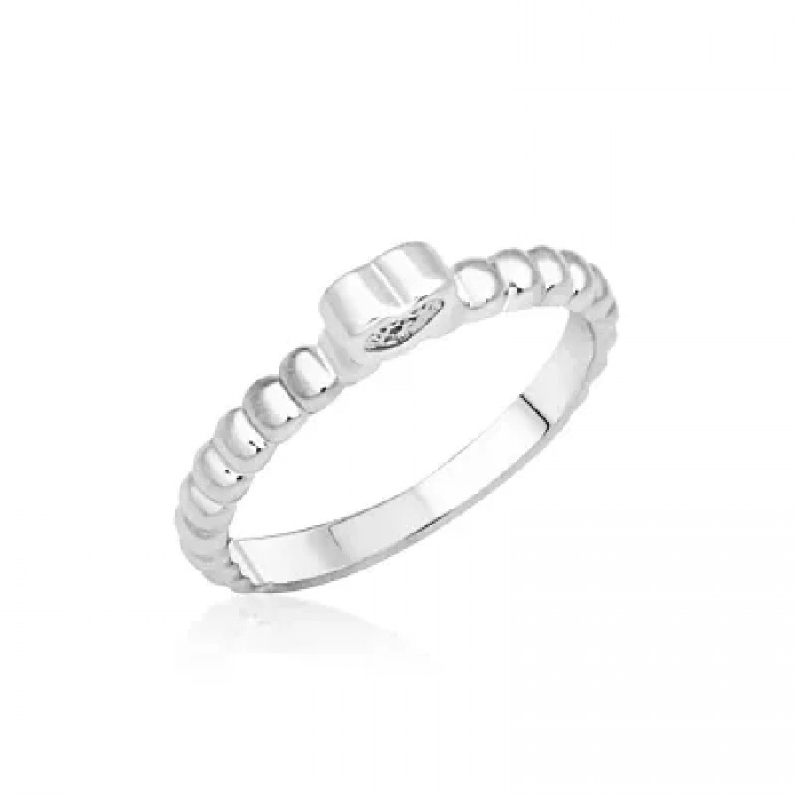 Simple Heart Band Rhodium Plated Alloy Ring for Women and Girls