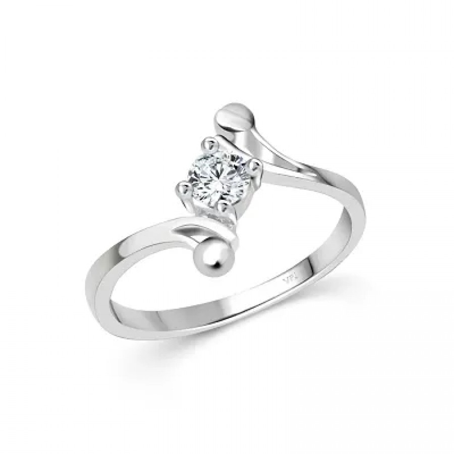 Simple Solitaire CZ Rhodium Plated Alloy Ring for Women and Girls