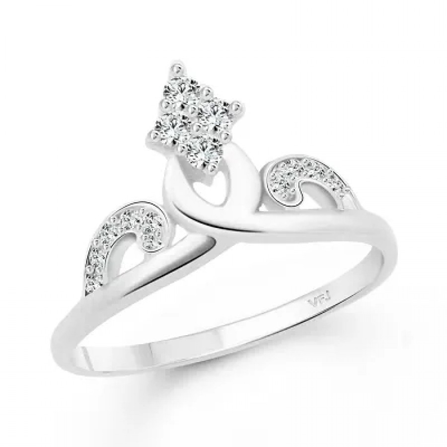 Stylish Crown CZ Rhodium Plated Alloy Finger Ring for Women