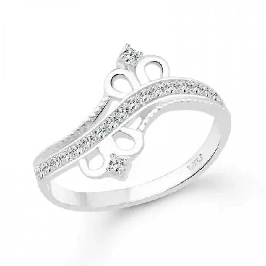 Stylish Double Crown CZ Rhodium Plated Alloy Finger Ring for Women