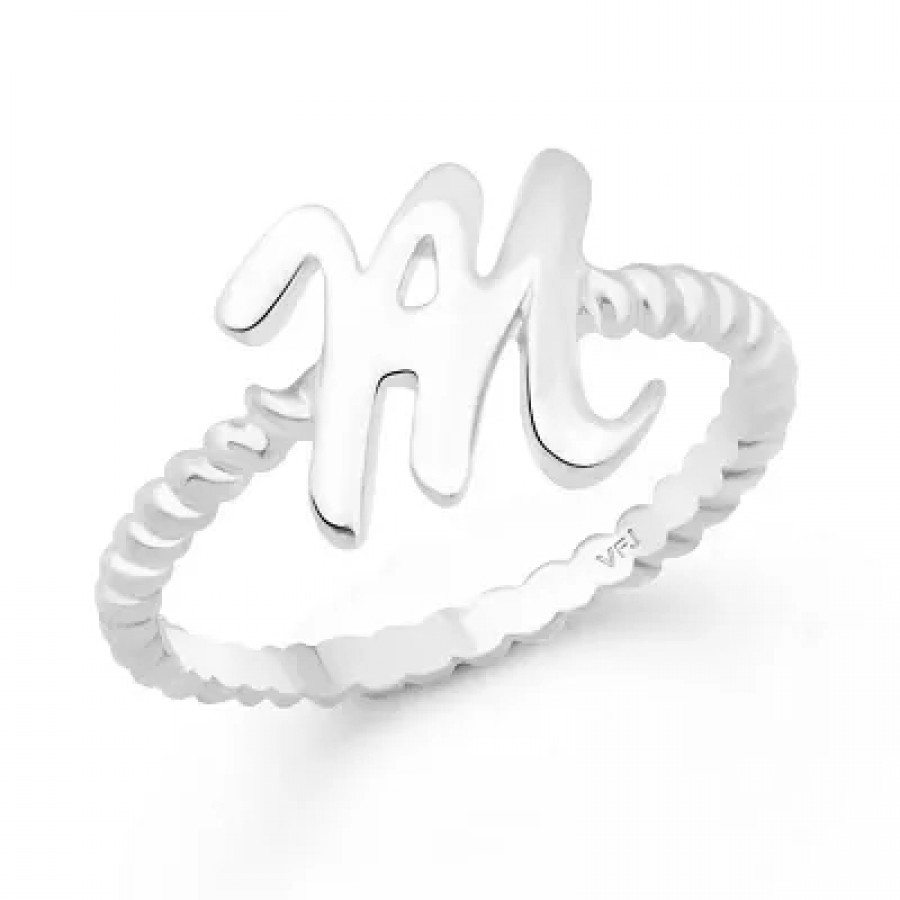 Stylish Spiral Shank M Alphabet Alloy Cubic Zirconia Gold Plated Ring for Women