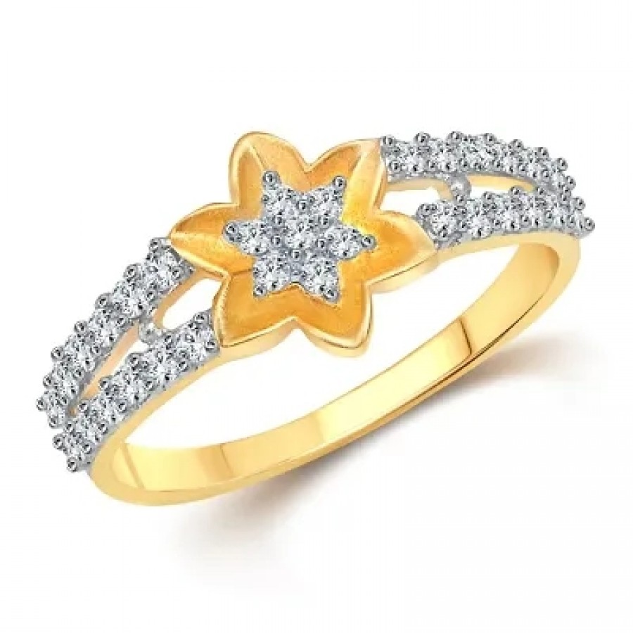 Sun Flower (CZ) Gold and Rhodium Plated Alloy Ring for Women and Girls - [VFJ1051FRG]