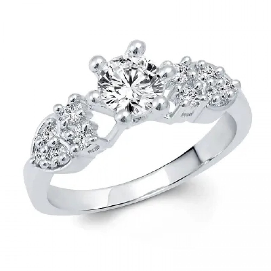 Sweet Heart Solitaire (CZ) Rhodium Plated alloy Ring for Women and Girls - [VFJ1030FRR]