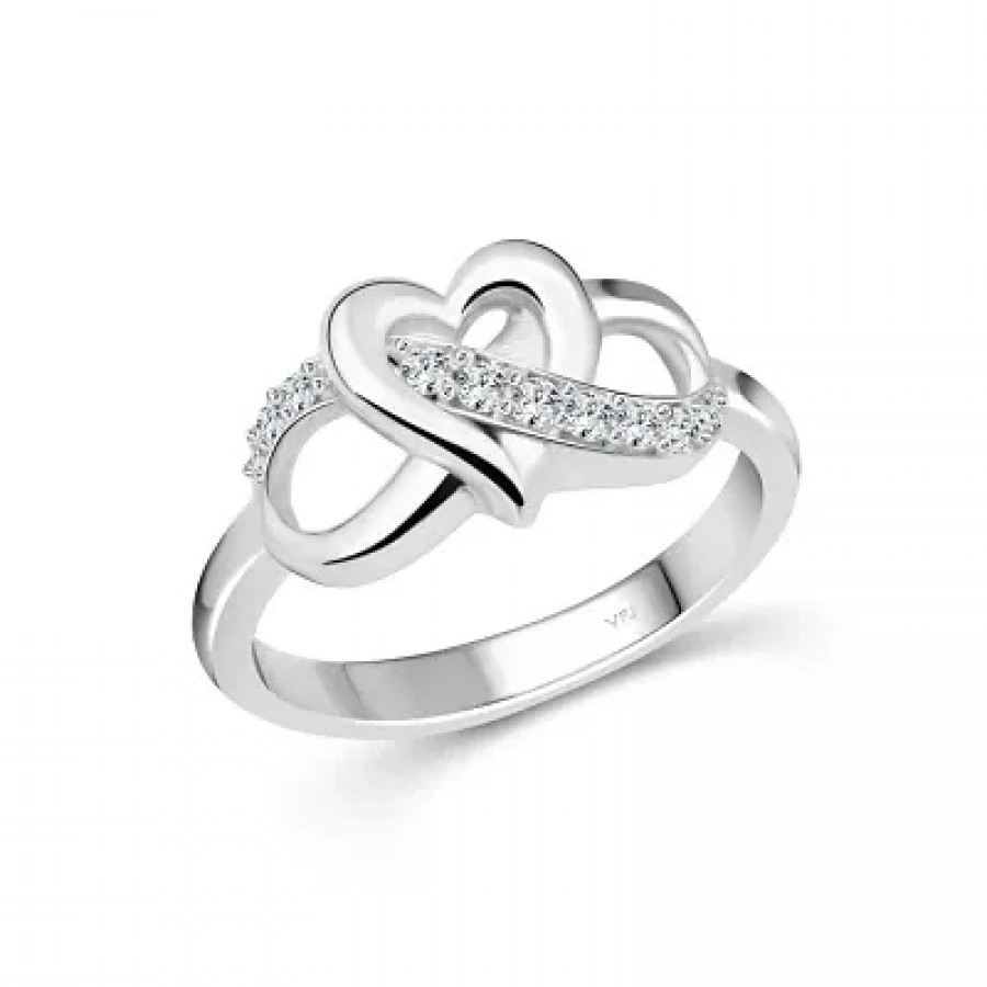 Swirl Heart CZ Rhodium Plated Alloy Ring for Women and Girls