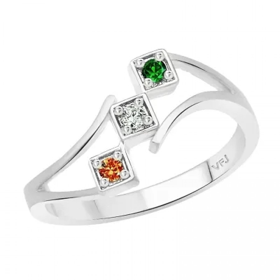 Three Stone Indian Flag CZ  Rhodium Plated Alloy Ring for Women