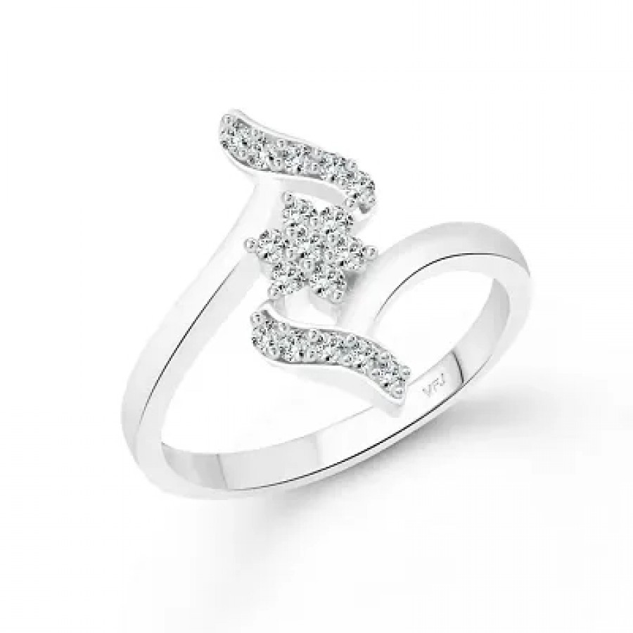 Trendy Alloy Flower CZ Rhodium Plated Finger Ring for Women