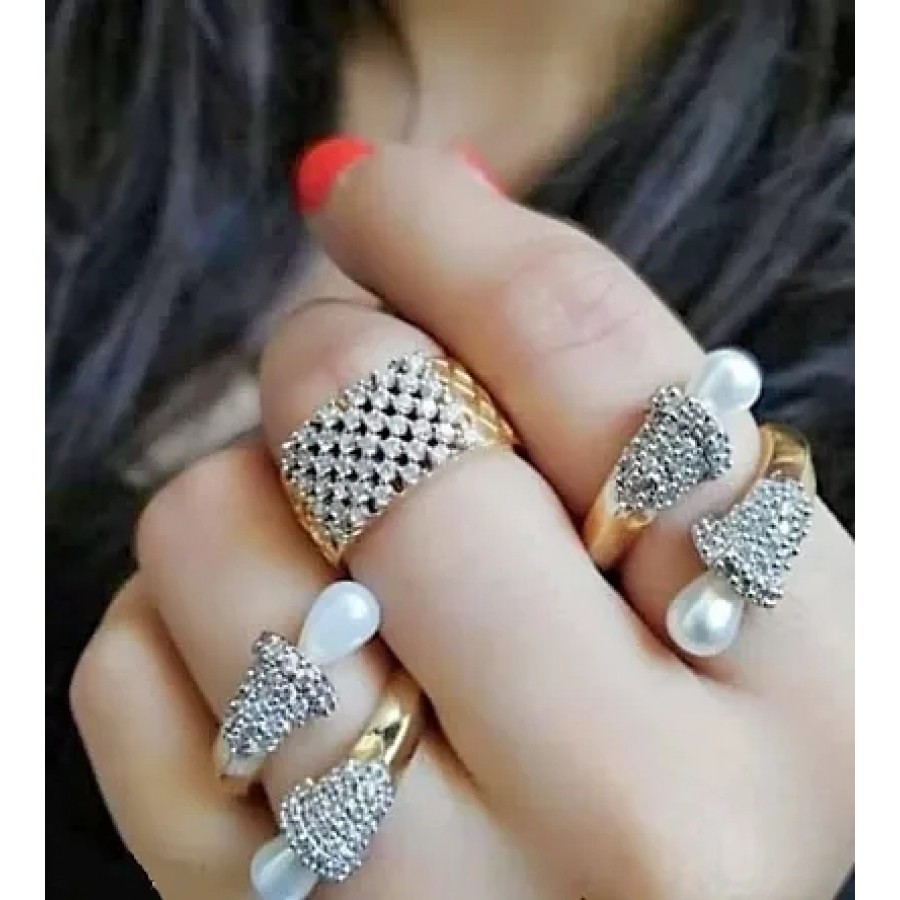 Trendy American Diamond Women's Finger Ring combo set