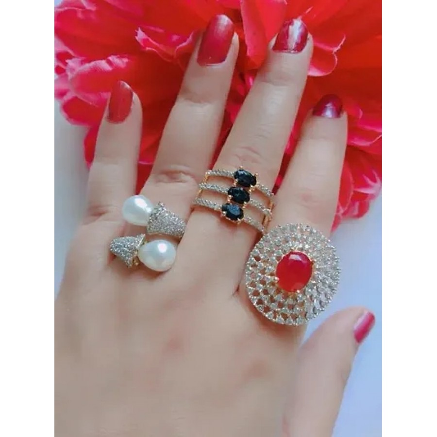 Trendy American Diamond Women's Finger Ring combo set