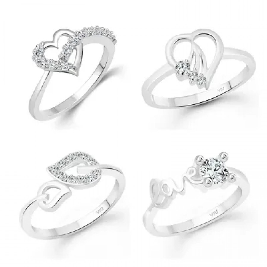 Trendy (CZ) Rhodium Plated Alloy Ring Combo