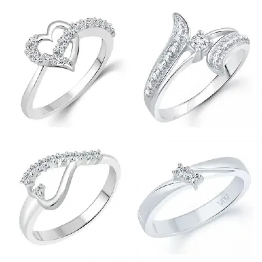 Trendy (CZ) Rhodium Plated Alloy Ring Combo