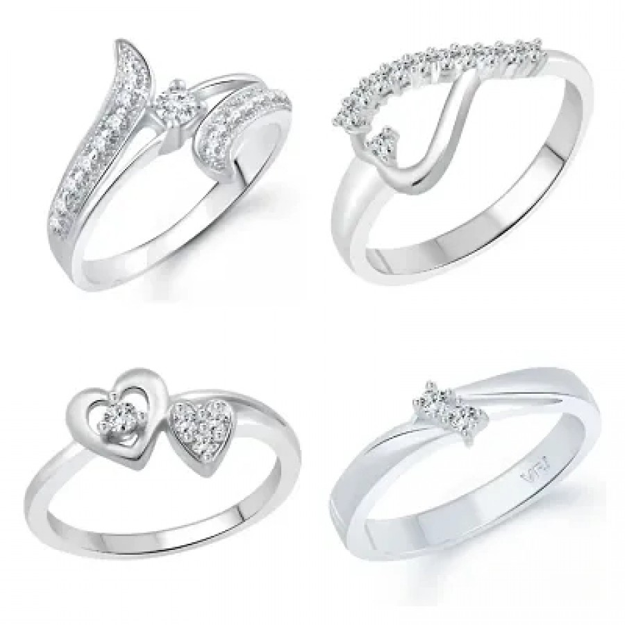 Trendy (CZ) Rhodium Plated Alloy Ring Combo