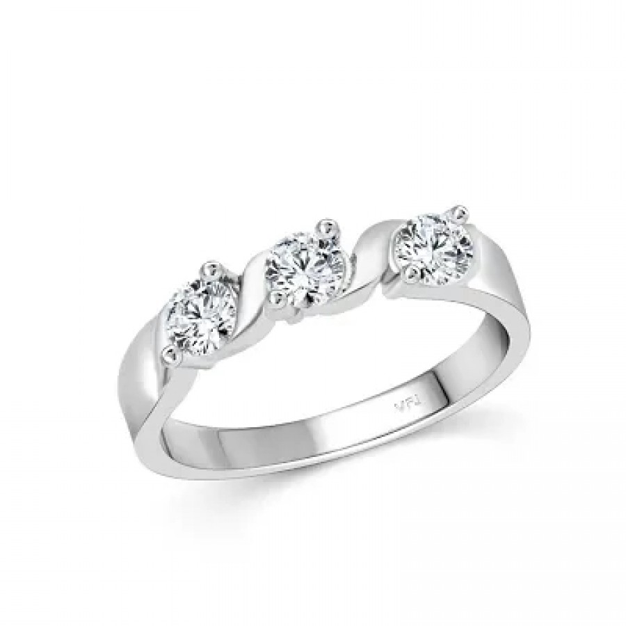 Twisted Three Diamond CZ Rhodium Plated Alloy Ring for Women and Girls