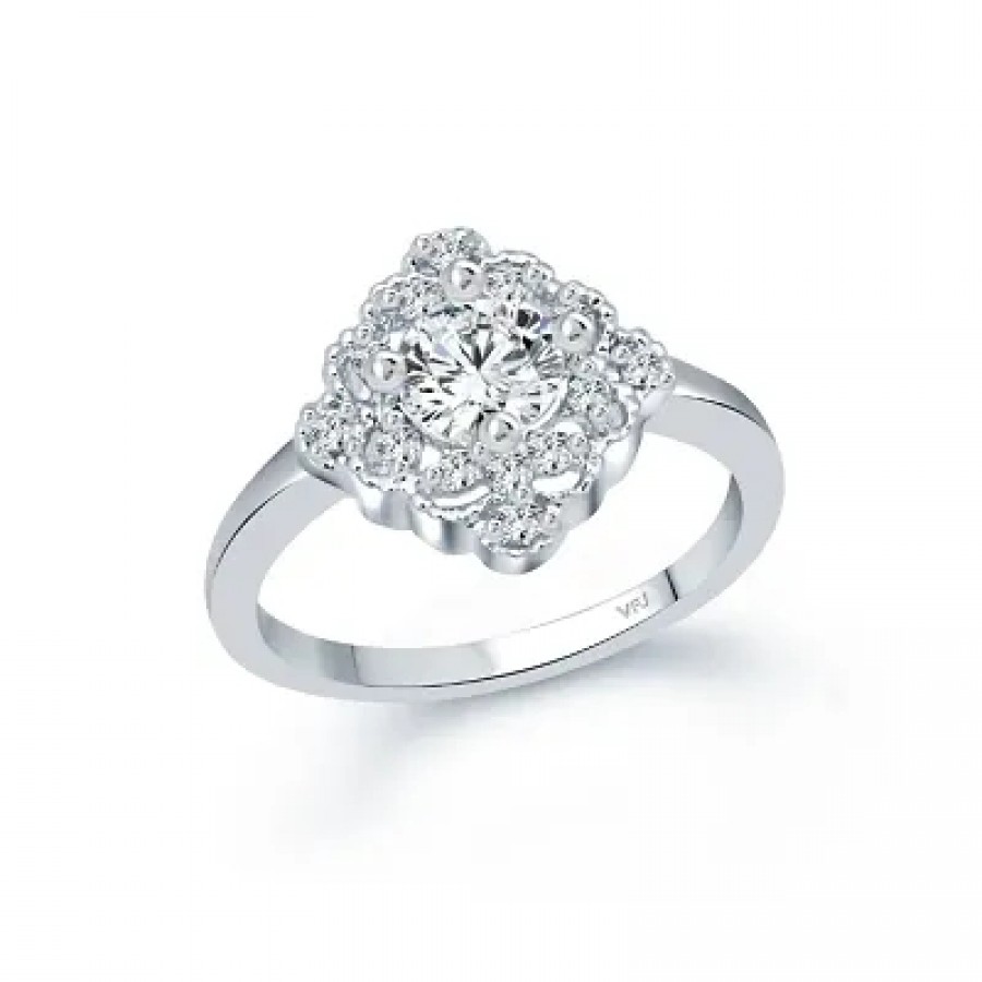 Wedding Solitaire CZ Rhodium Plated Alloy Ring for Women and Girls