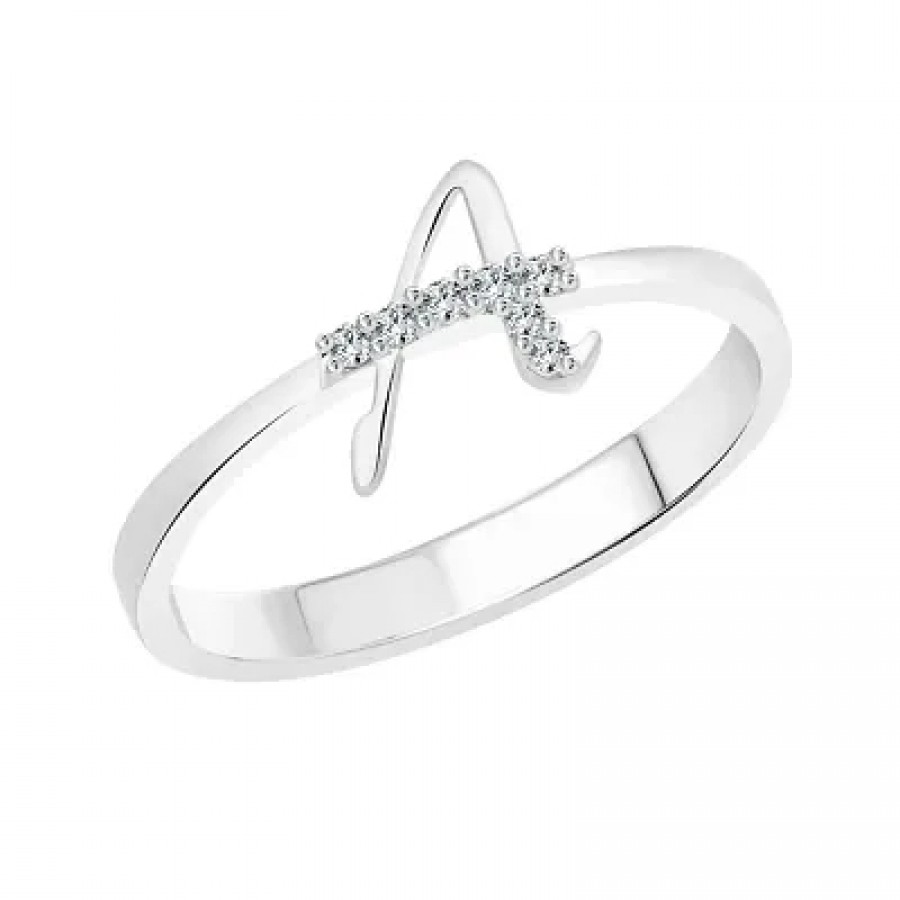 initial ''A'' Alphabet (CZ) Silver and Rhodium Plated Alloy Ring for Women and Girls