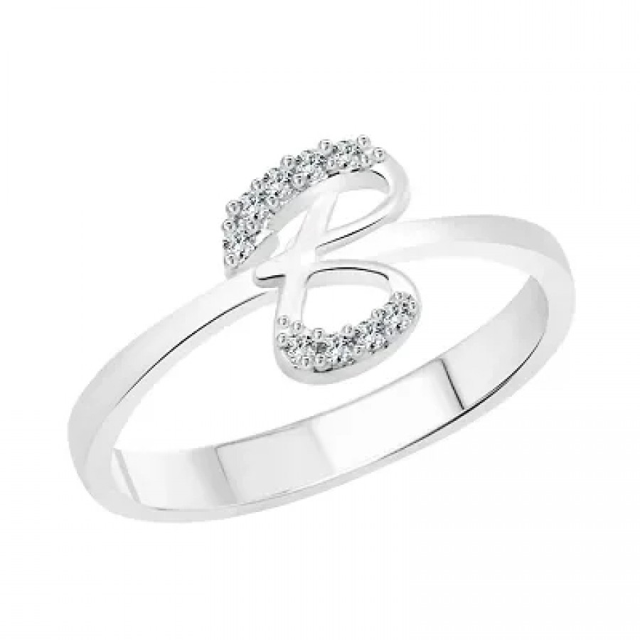 initial ''B'' Alphabet (CZ) Silver and Rhodium Plated Alloy Ring for Women and Girls