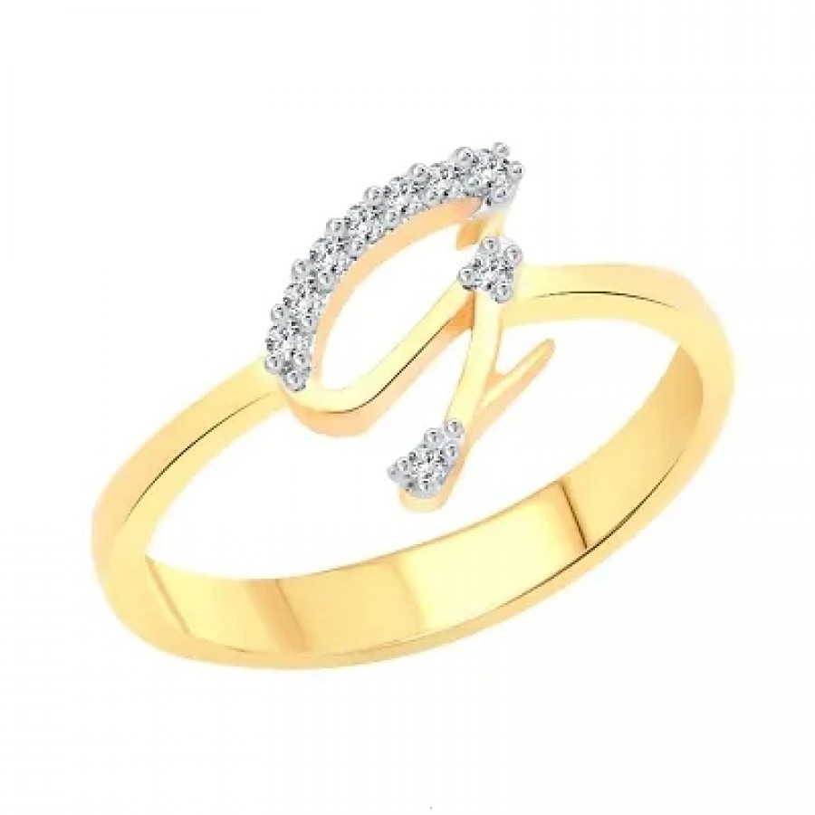 initial ''G'' Letter (CZ) Gold and Rhodium Plated Alloy Ring for Women and Girls