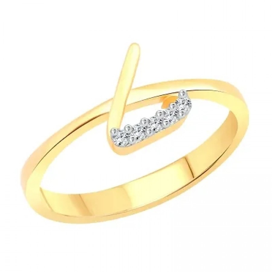 initial ''L'' Letter (CZ) Gold and Rhodium Plated Alloy Ring for Women and Girls