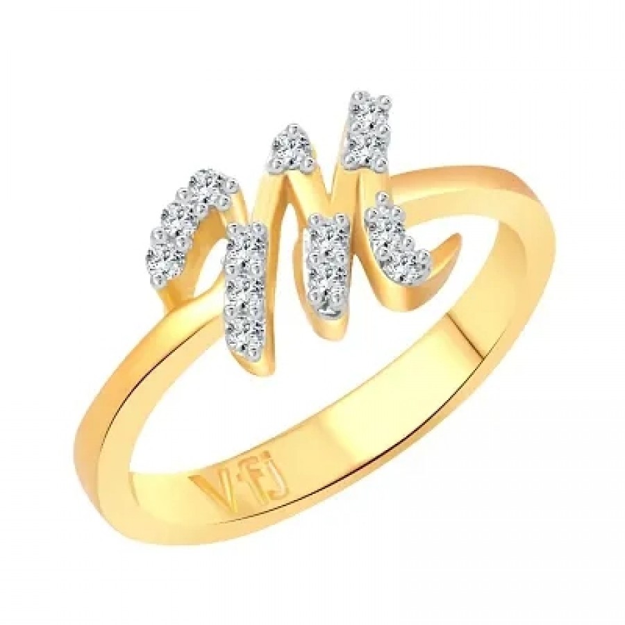 initial ''M'' Letter (CZ) Gold and Rhodium Plated Alloy Ring for Women and Girls