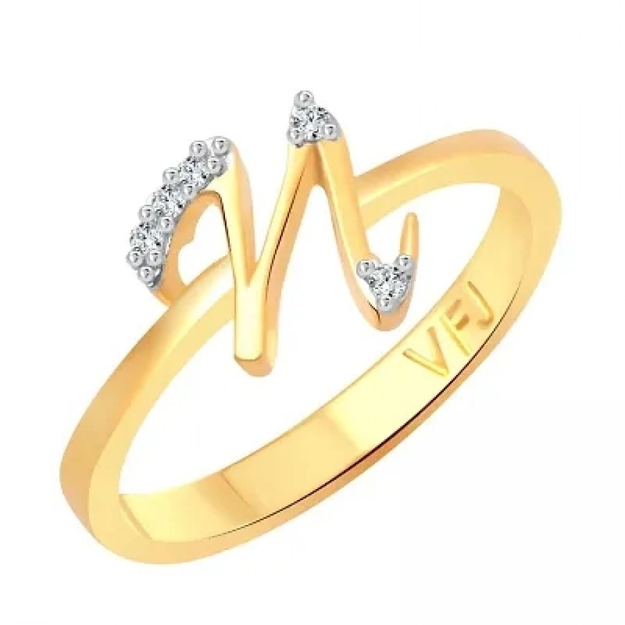 initial ''N'' Letter (CZ) Gold and Rhodium Plated Alloy Ring for Women and Girls