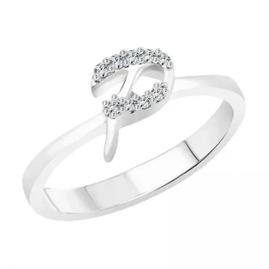 initial ''P'' Alphabet (CZ) Silver and Rhodium Plated Alloy Ring for Women and Girls