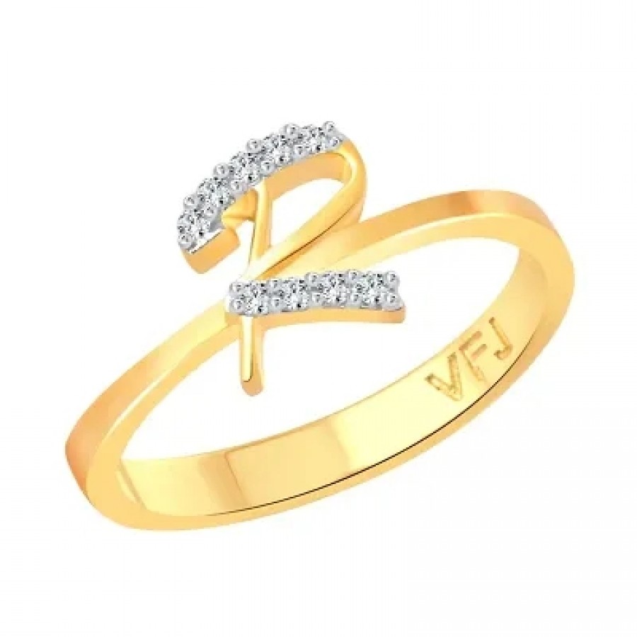 initial ''R'' Letter (CZ) Gold and Rhodium Plated Alloy Ring for Women and Girls