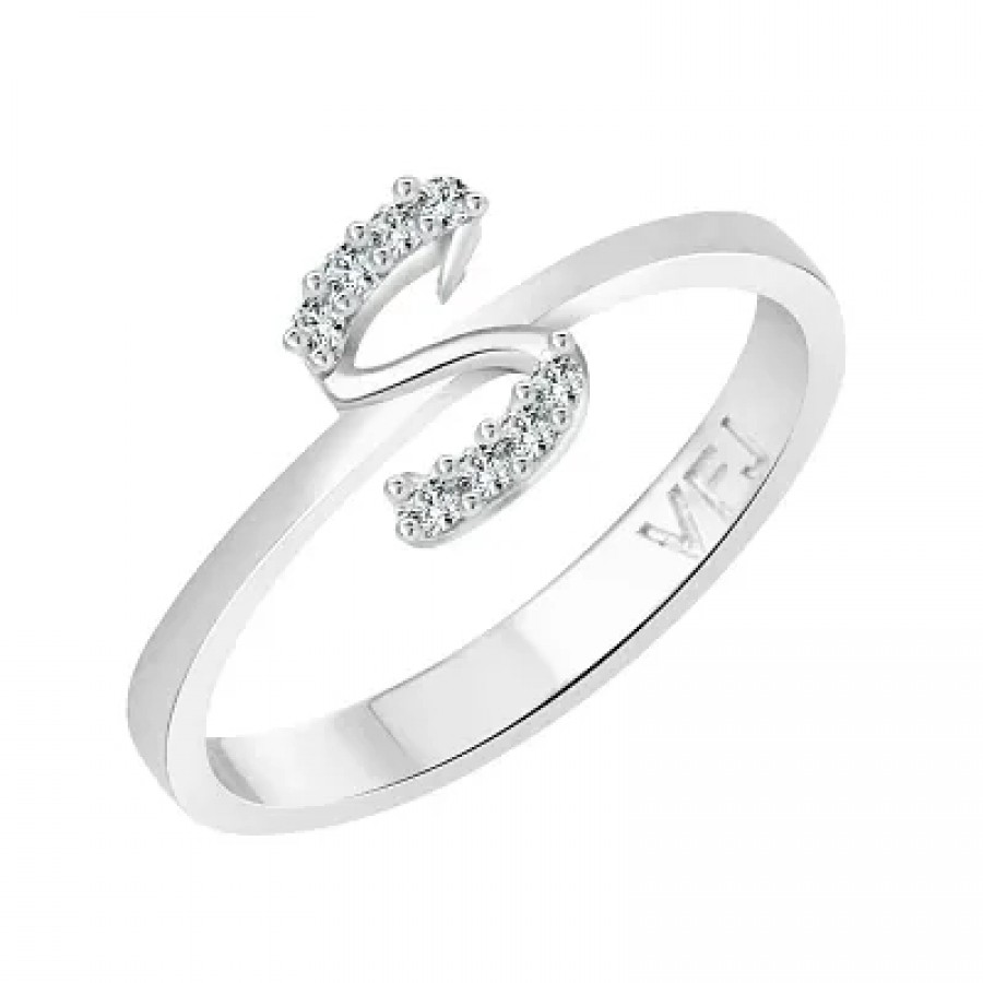 initial ''S'' Alphabet (CZ)  Rhodium Plated Alloy Ring for Women and Girls