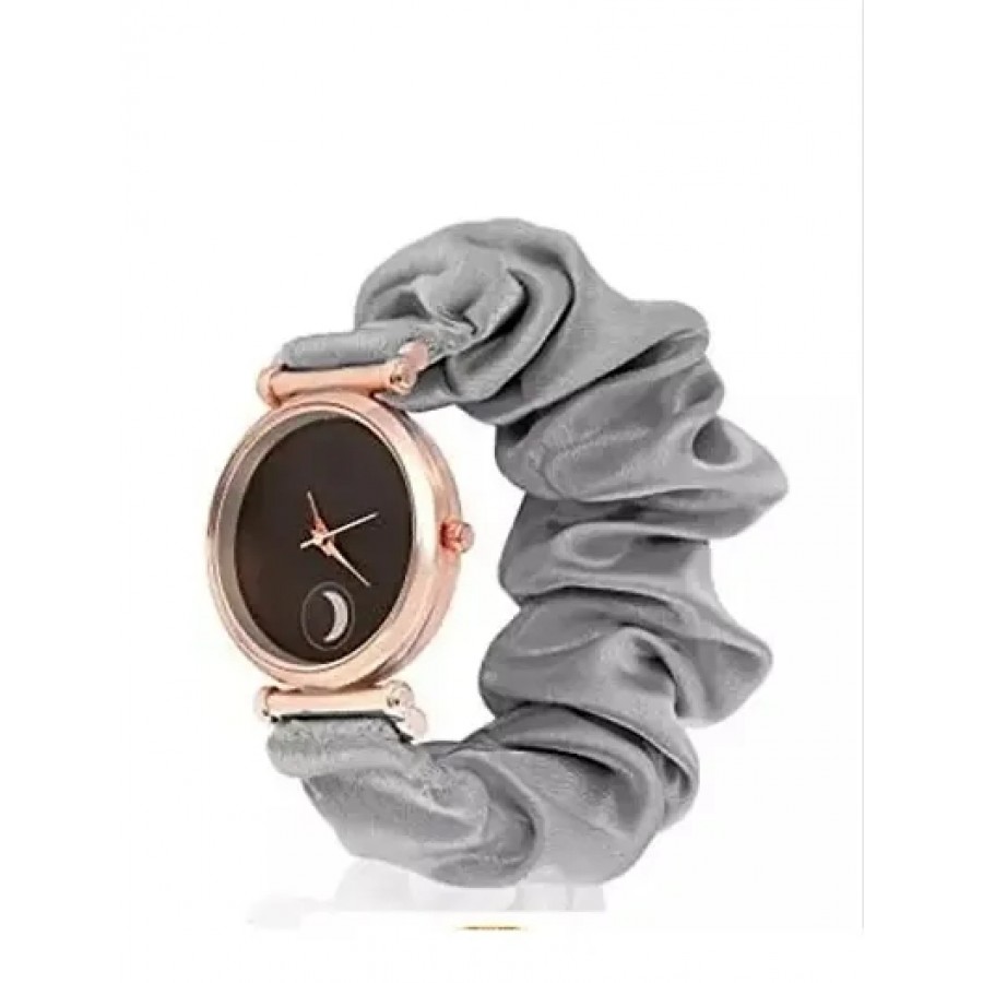 Stylish Grey Fabric  Analog Watch For Women